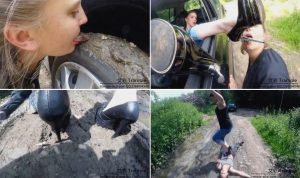 女女野外泥坑践踏羞辱，强迫吃鞋底泥，喝脏水