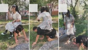 【苏墨墨】萝莉小区楼下遛狗踩踏