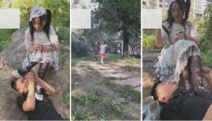 【苏墨墨】萝莉小区楼下遛狗踩踏