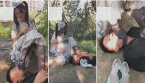 【苏墨墨】萝莉小区楼下遛狗踩踏