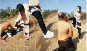 超级羞辱”傲柔s户外脏鞋踩踏喂食脏食物