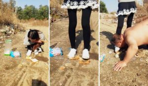 超级羞辱”傲柔s户外脏鞋踩踏喂食脏食物