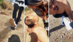 超级羞辱”傲柔s户外脏鞋踩踏喂食脏食物