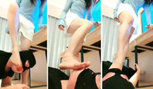 【妮蔻】小白鞋踩踏舔鞋底白袜脚深喉插嘴闻吸腿绞-97LZTD-103648