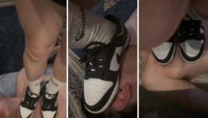 小姐姐黑白dunk白袜全体重踩地毯，满身鞋印-97LZTD-450807