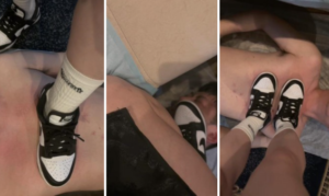 小姐姐黑白dunk白袜全体重踩地毯，满身鞋印-97LZTD-450807