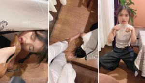 【南烟】餐厅桌底踩踏喂食母狗-97LZTD-35355